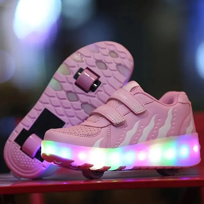 Girl Boy LED Light Up Roller Shoes, Detachable Wheel Skate Sneakers For Kids