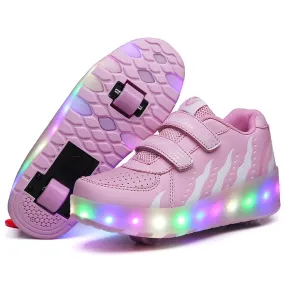 Girl Boy LED Light Up Roller Shoes, Detachable Wheel Skate Sneakers For Kids