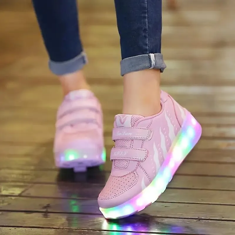 Girl Boy LED Light Up Roller Shoes, Detachable Wheel Skate Sneakers For Kids