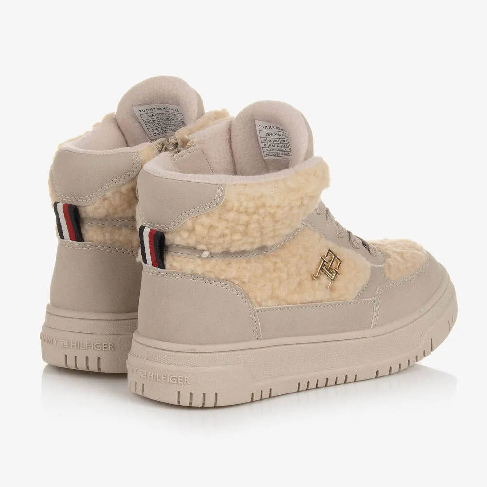 Girls Beige Sherpa Monogram Trainers