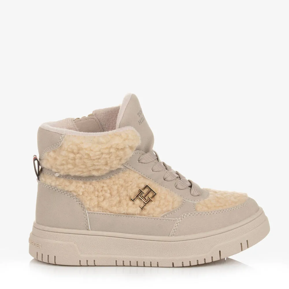 Girls Beige Sherpa Monogram Trainers