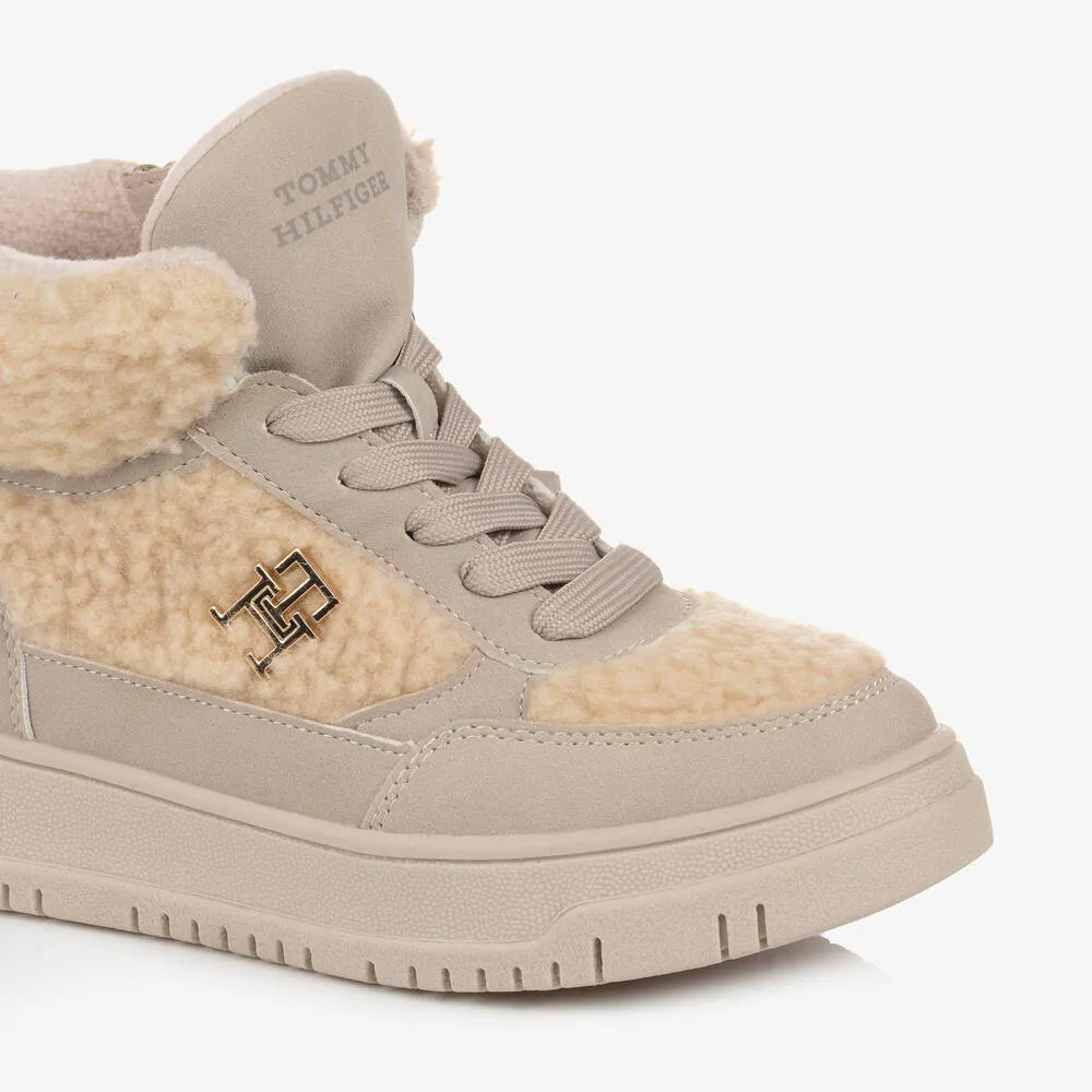 Girls Beige Sherpa Monogram Trainers