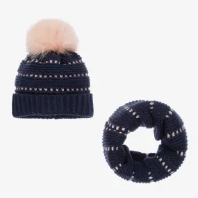 Girls Blue Knitted Hat Set