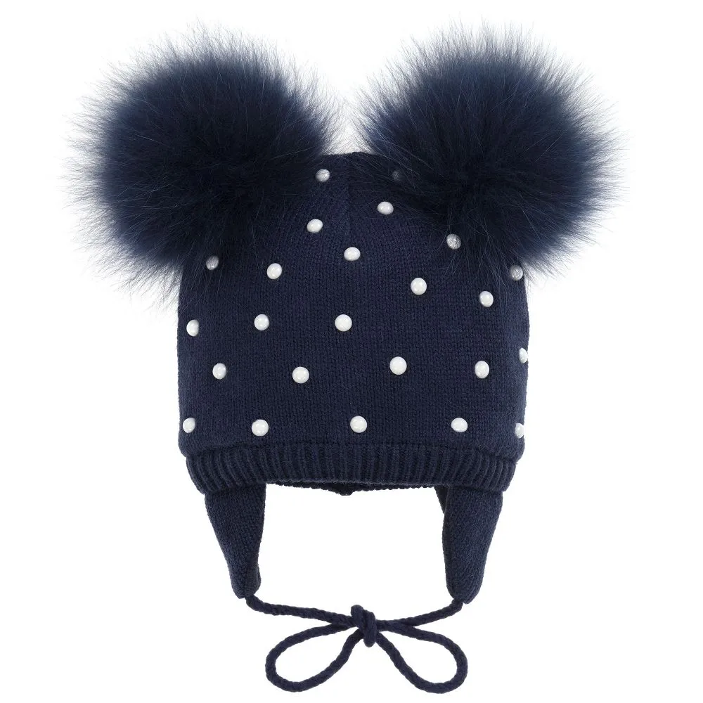 Girls Blue Pom-Pom Hat