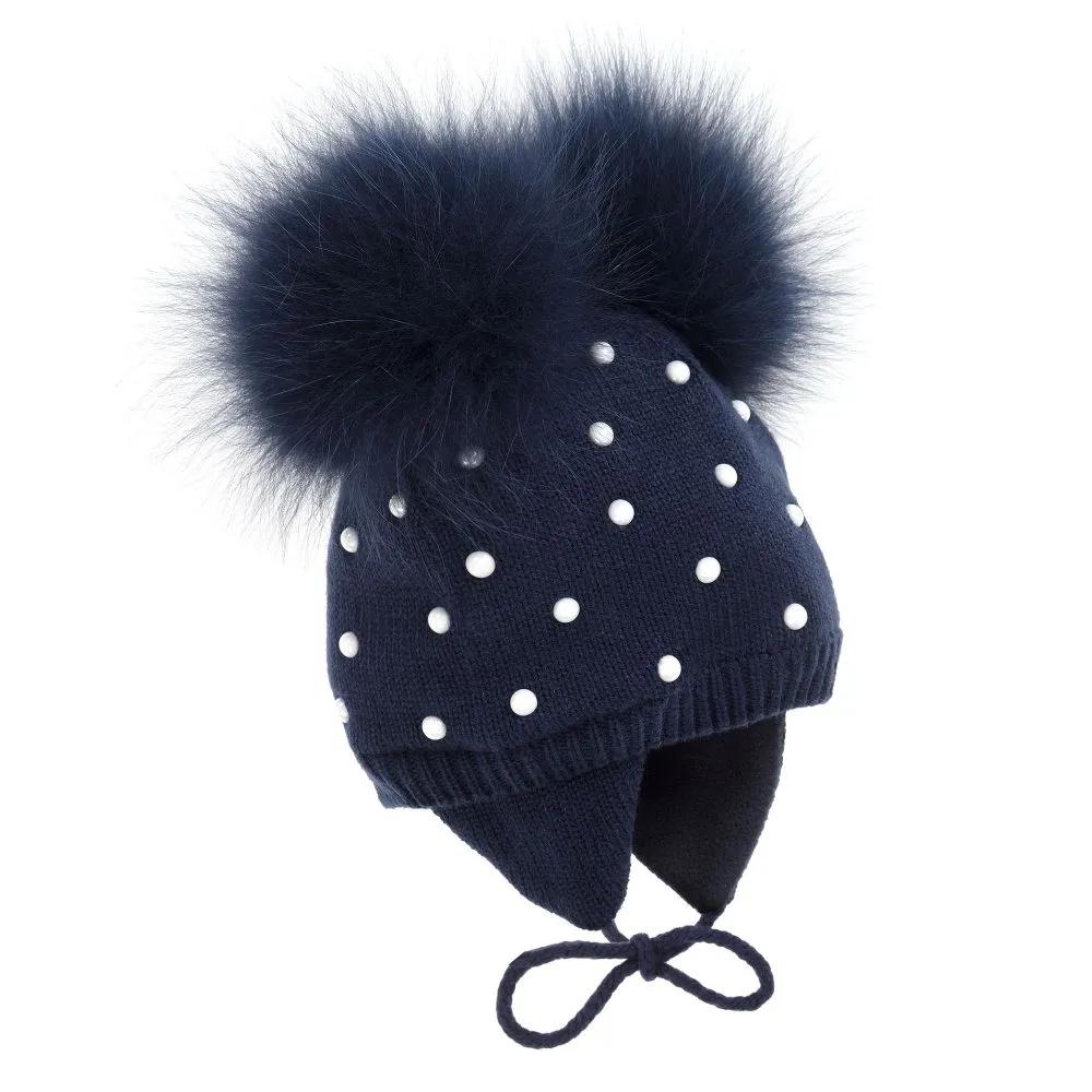 Girls Blue Pom-Pom Hat