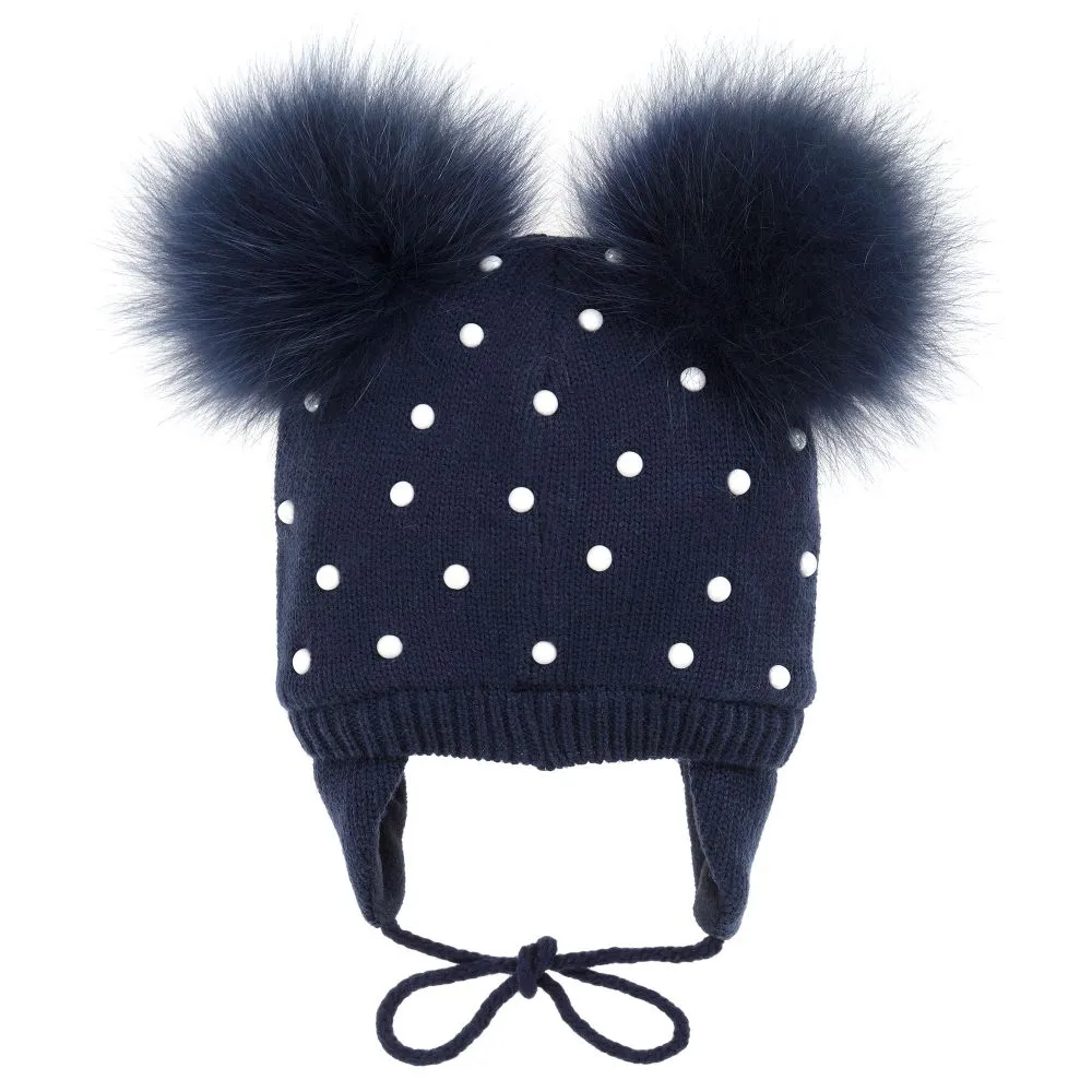 Girls Blue Pom-Pom Hat