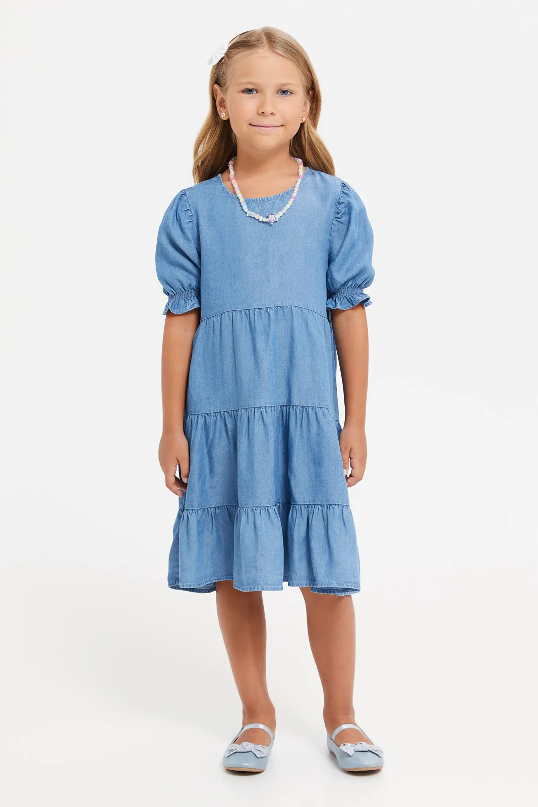 Girls Blue Tiered Dress