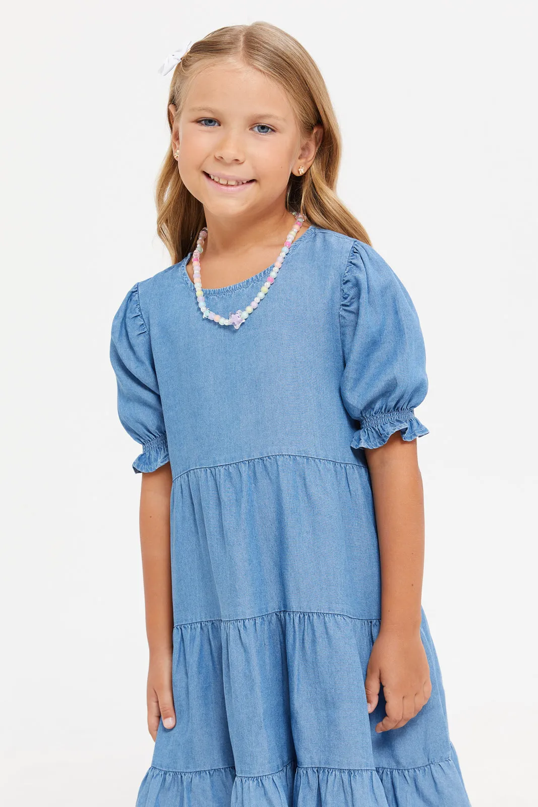 Girls Blue Tiered Dress