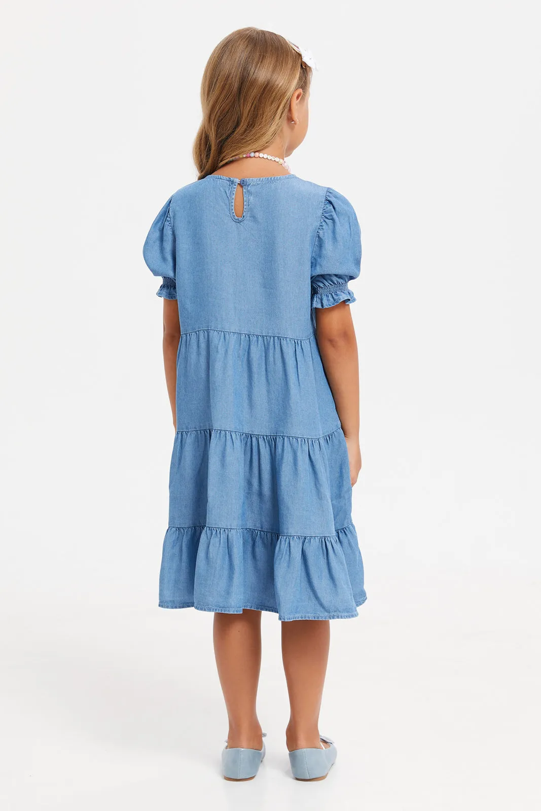 Girls Blue Tiered Dress