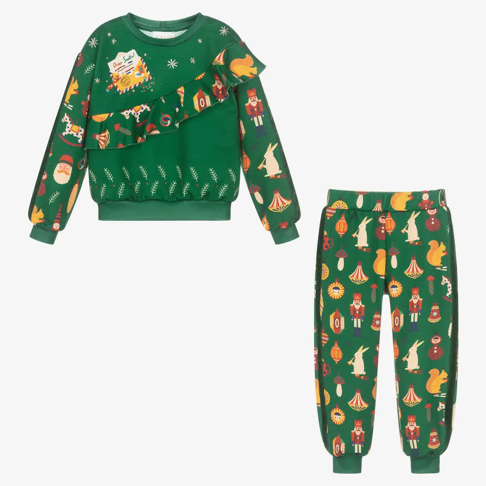 Girls Green Festive Tracksuit