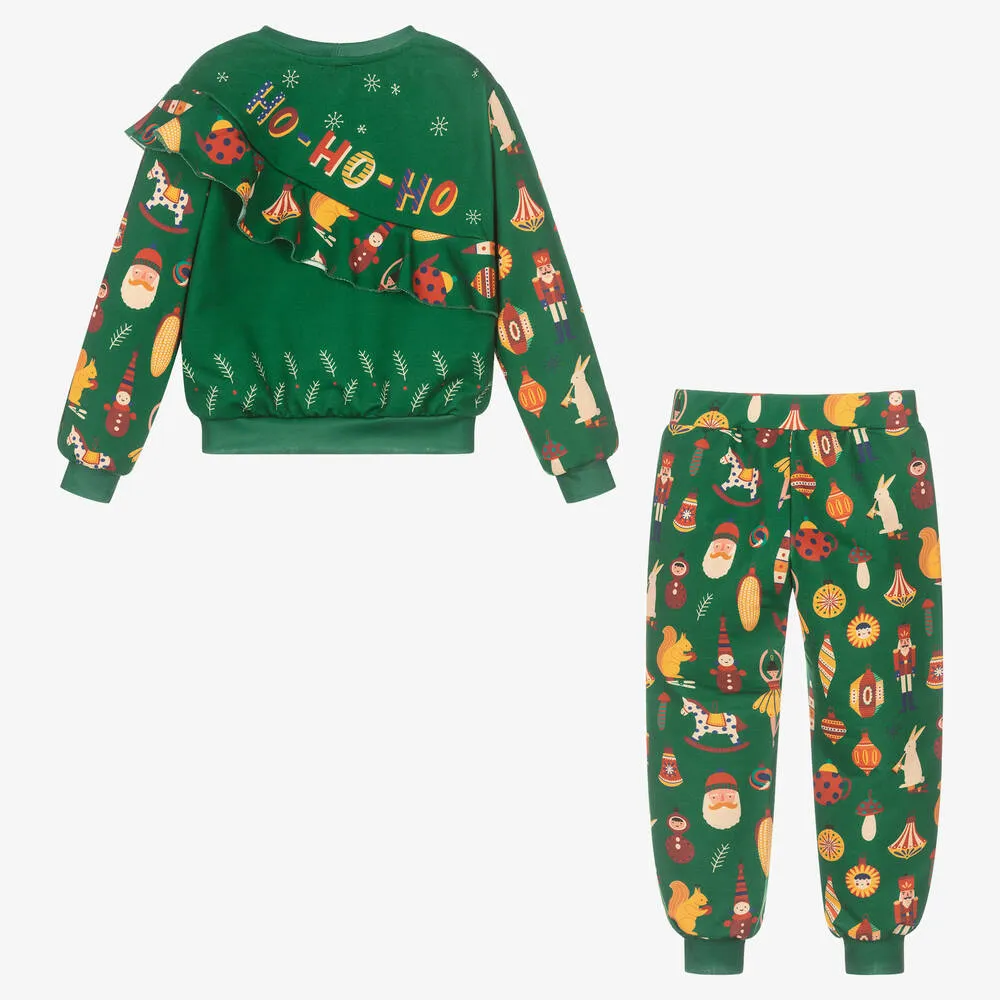 Girls Green Festive Tracksuit