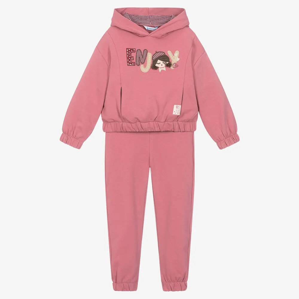 Girls Pink Cotton Jersey Tracksuit