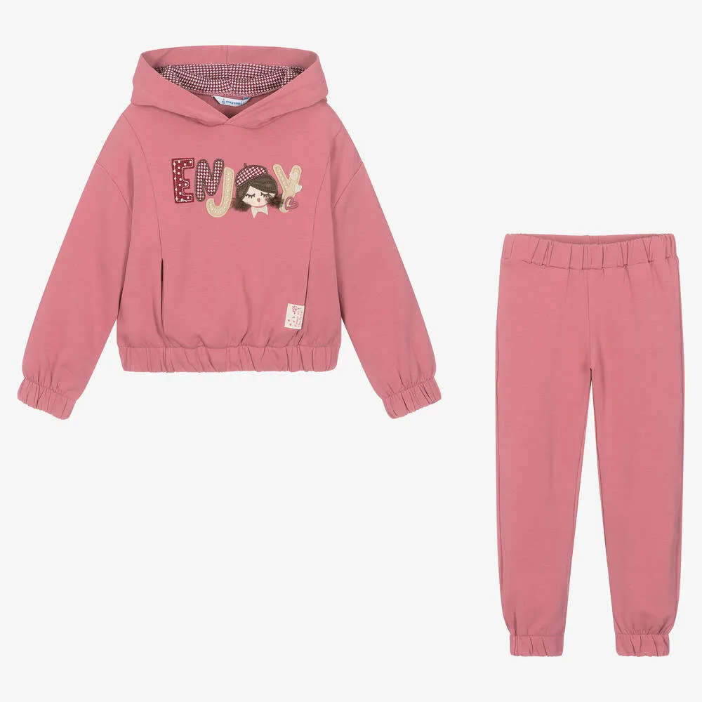 Girls Pink Cotton Jersey Tracksuit