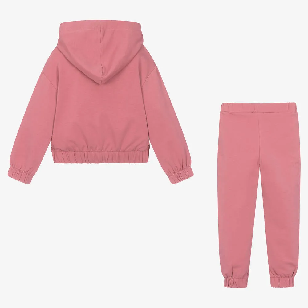 Girls Pink Cotton Jersey Tracksuit