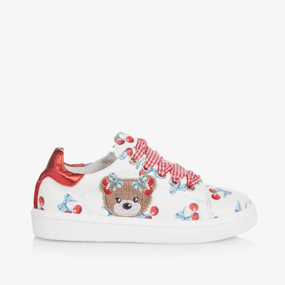 Girls White Cherry Print Trainers