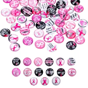 Glass Cabochons Dome Seals Transparent Pink Breast Cancer Awareness Ribbons Flat Back Assorted 12mm.