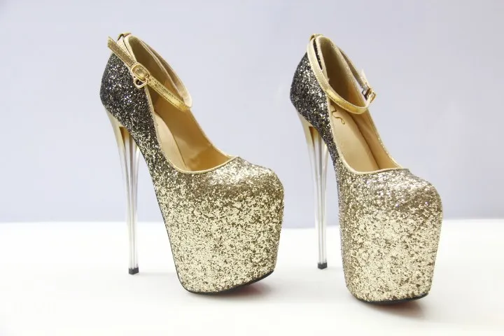 Gold Glitter Wine Glass Stiletto High Heels