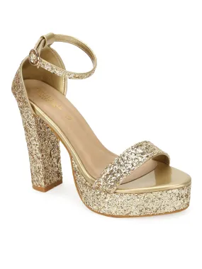 Gold PU Glitter High Platform Block Heels (TC-SLC-S-14-GLD)