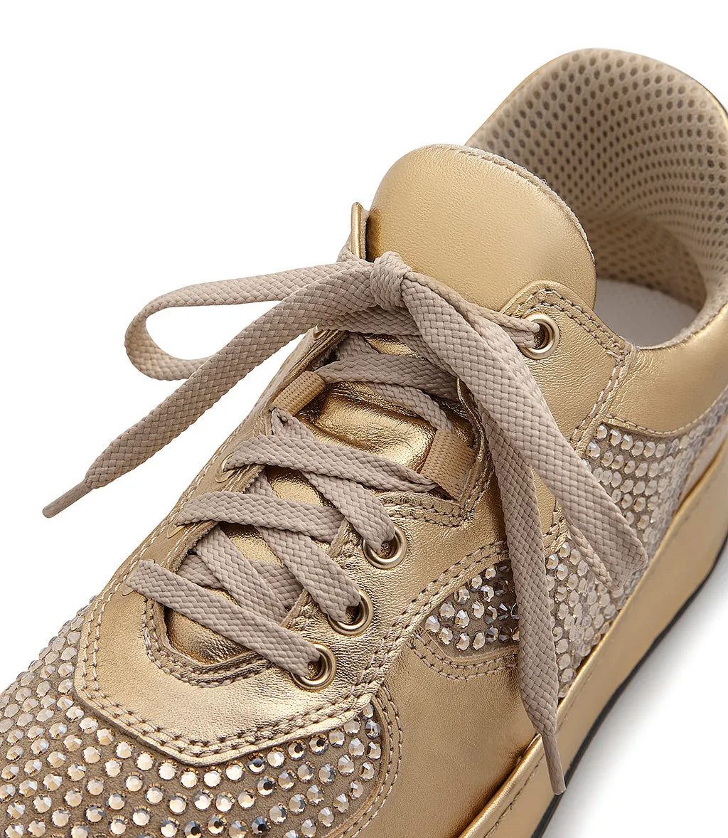 Golden Nappa and Tan Suede Rhinestone Sneakers