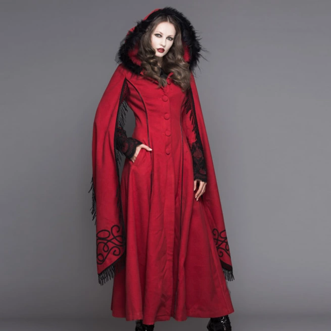 Criss-cross Embroidered Hooded Coat