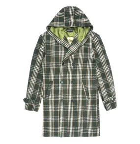 Green Hooded Wool Coat - M4044 Gilbert Plaid Design