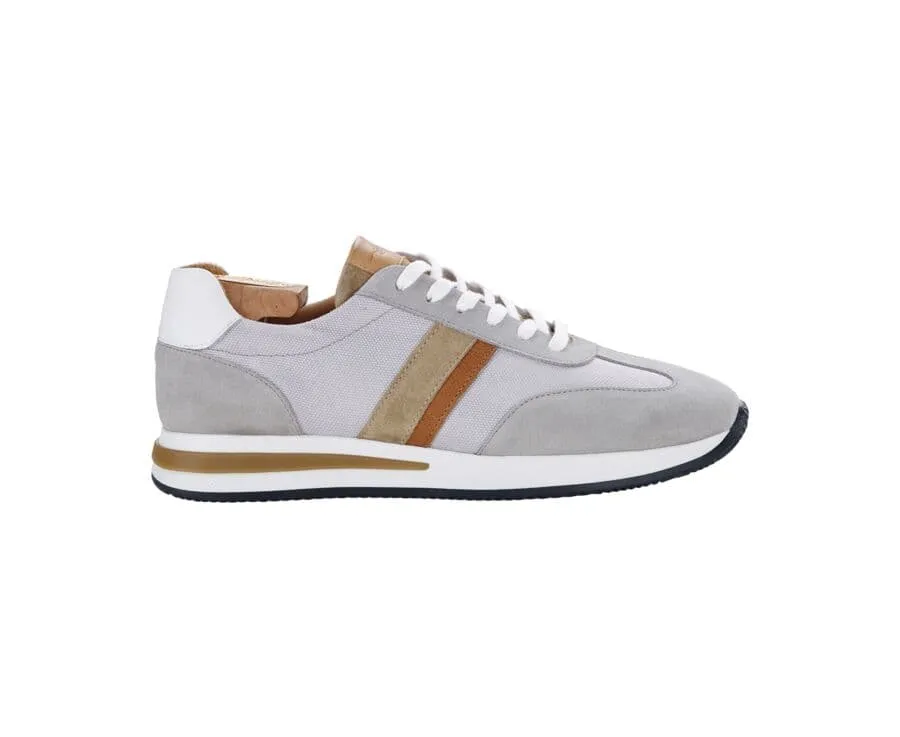 Grey Beige Men's Leather Trainers - KEILIRA