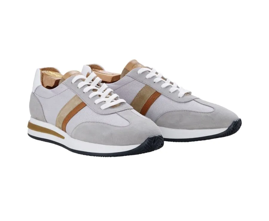 Grey Beige Men's Leather Trainers - KEILIRA