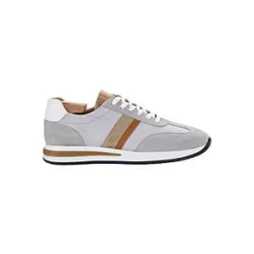 Grey Beige Men's Leather Trainers - KEILIRA