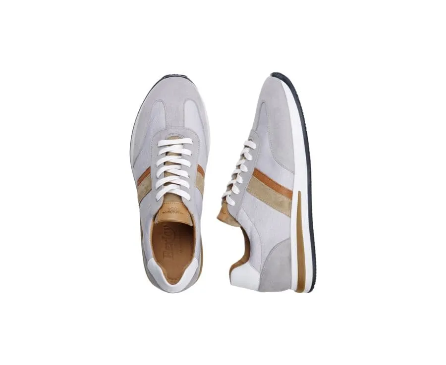 Grey Beige Men's Leather Trainers - KEILIRA