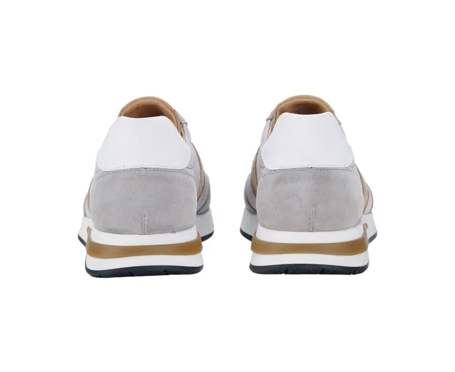 Grey Beige Men's Leather Trainers - KEILIRA