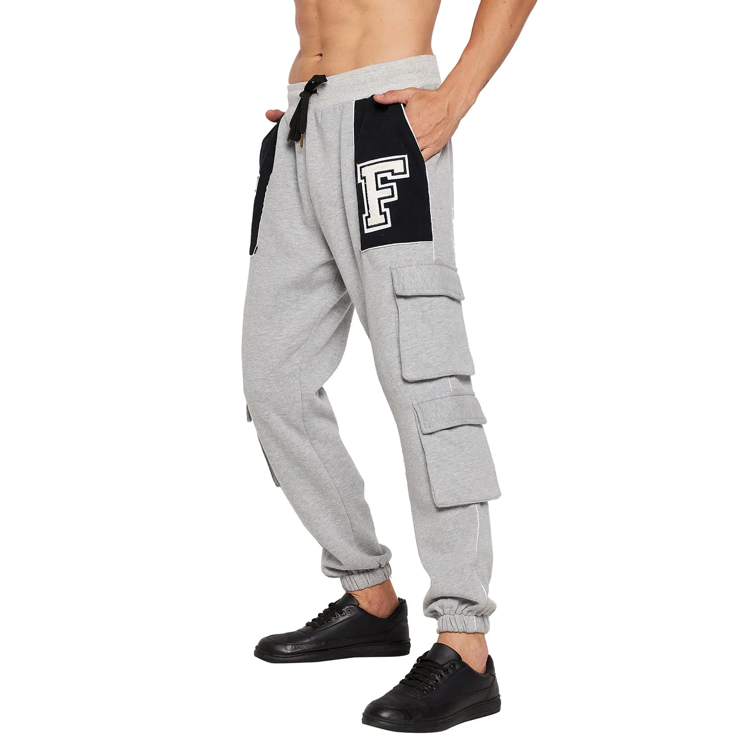 Grey Fleece Oversized Cargo Joggers