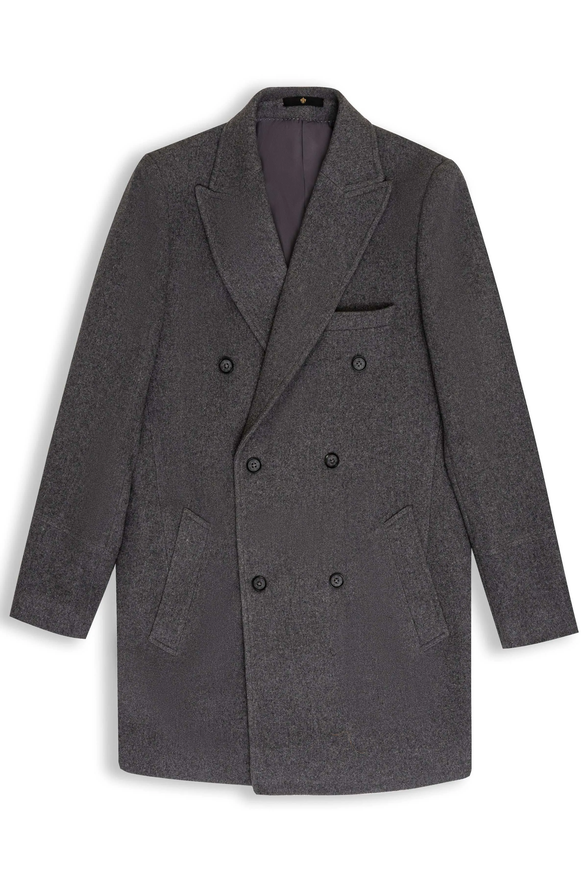 Grey Woolen Long Coat Double Breasted - Shop Now