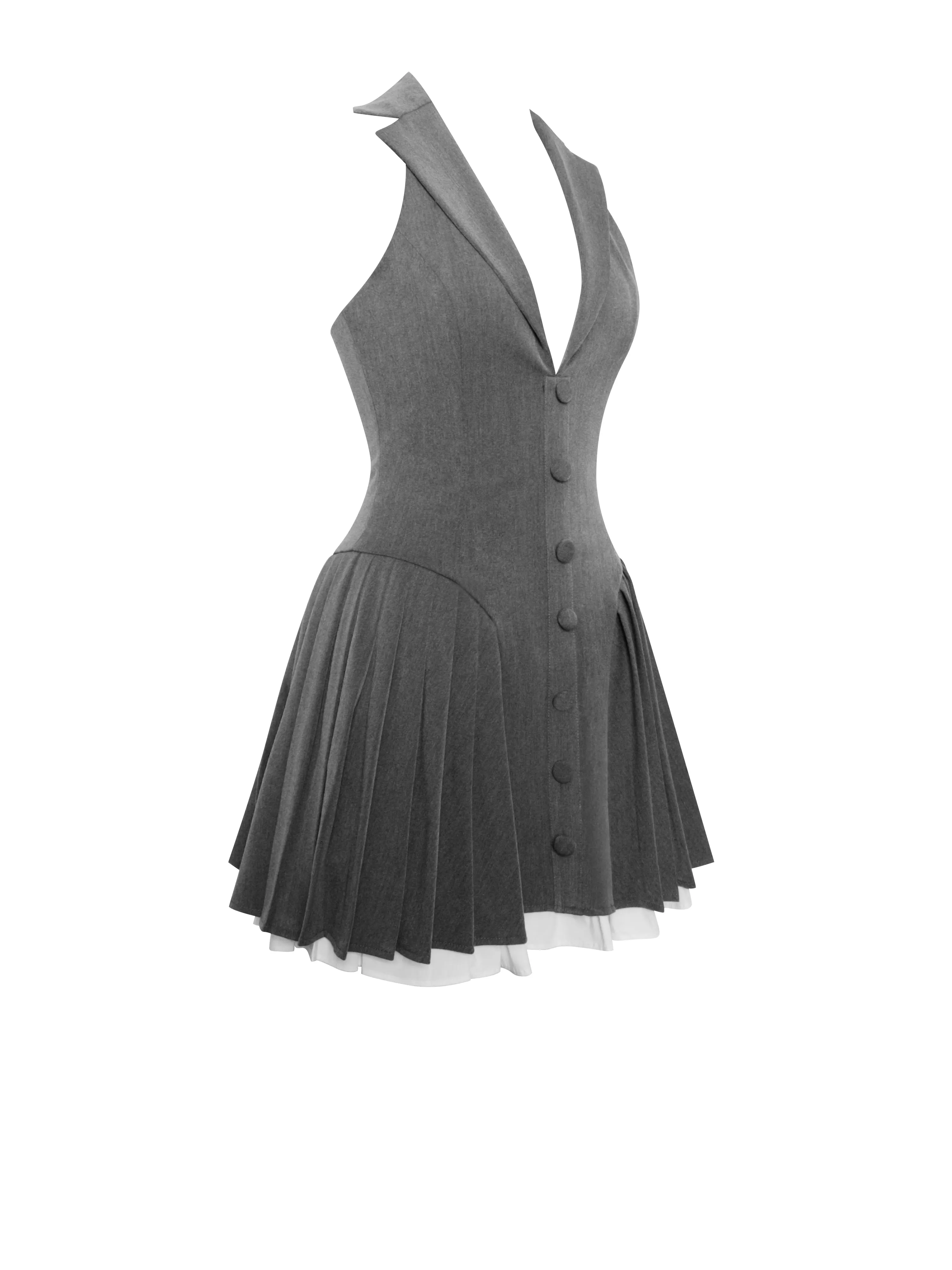 Hazel Grey Preppy Halter Neck Pleated Mini Dress