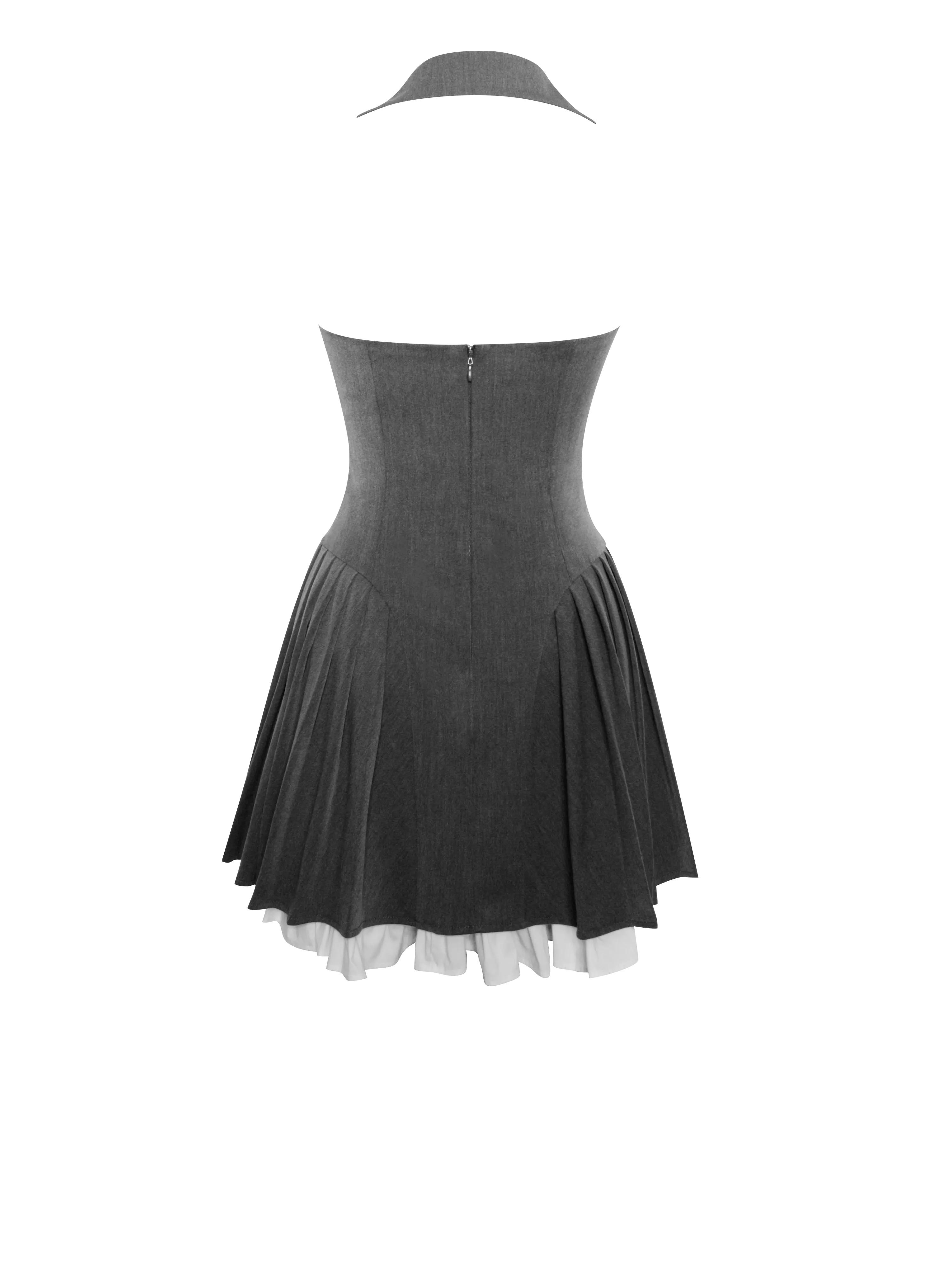 Hazel Grey Preppy Halter Neck Pleated Mini Dress