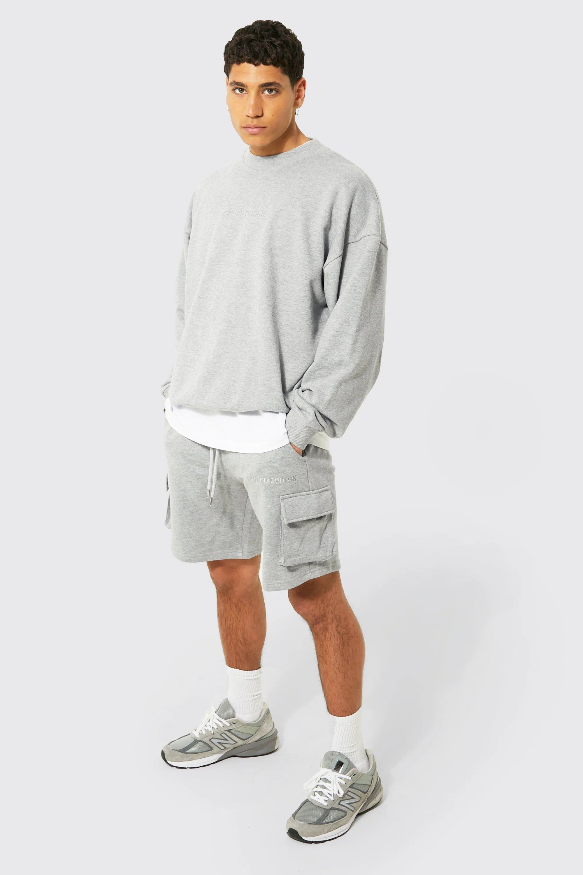 Heavyweight Loopback Short Cargo Tracksuit | boohooMAN UK