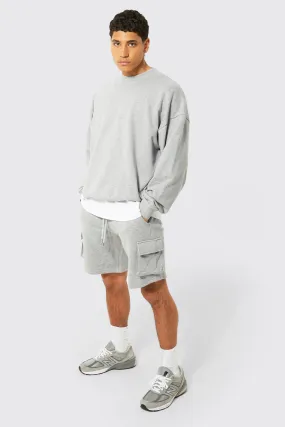 Heavyweight Loopback Short Cargo Tracksuit | boohooMAN UK