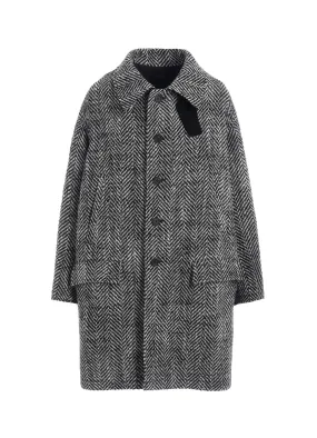 HERRINGBONE TWEED OVERSIZED SOUTIEN COLLAR COAT