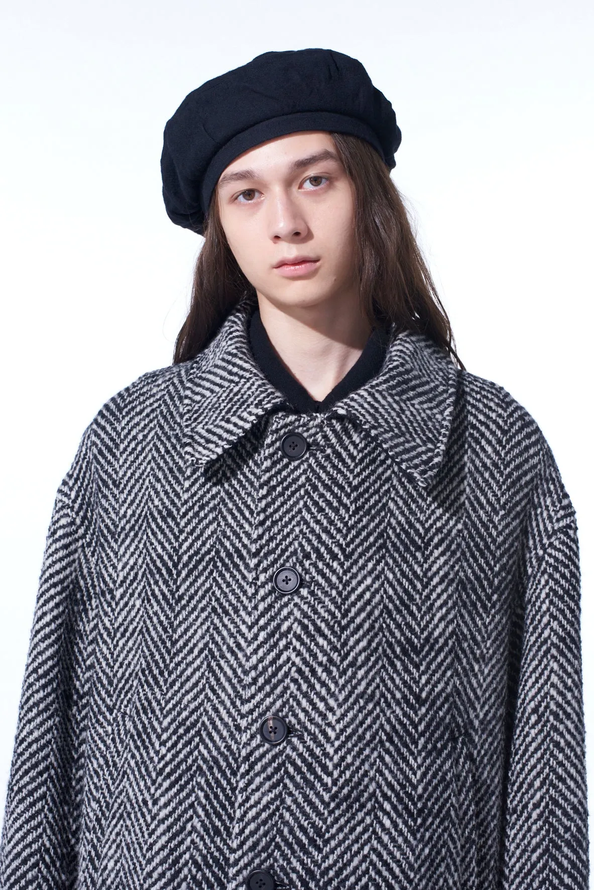 HERRINGBONE TWEED OVERSIZED SOUTIEN COLLAR COAT