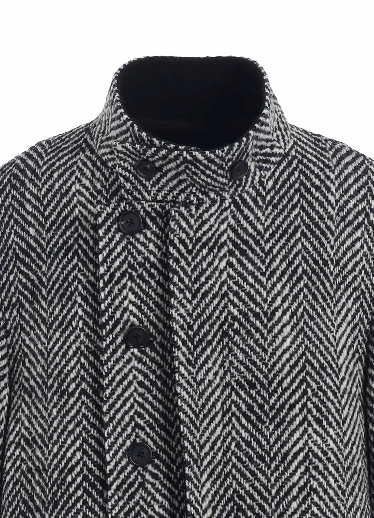 HERRINGBONE TWEED STAND COLLAR COAT