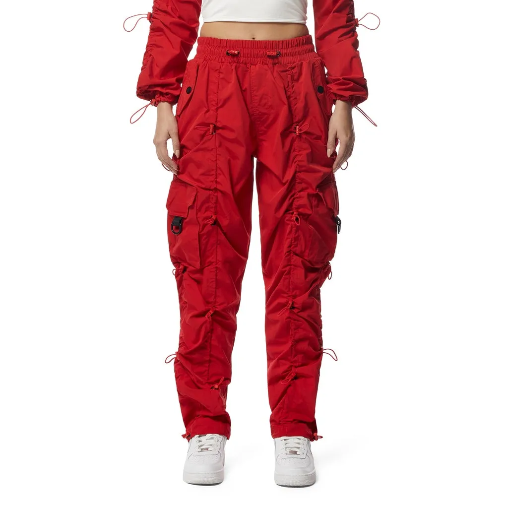 High Rise Multi Bungee Windbreaker Joggers - True Red