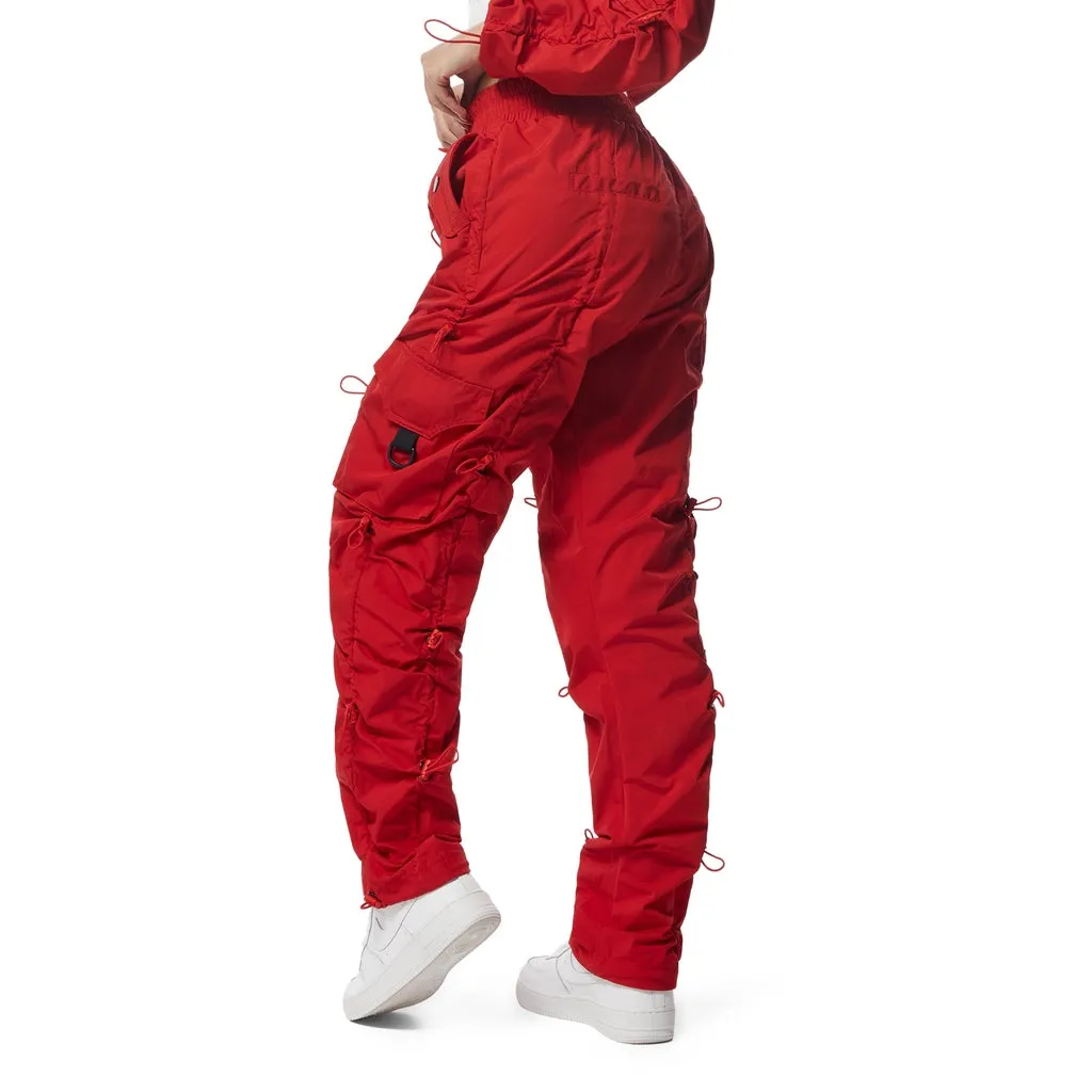 High Rise Multi Bungee Windbreaker Joggers - True Red