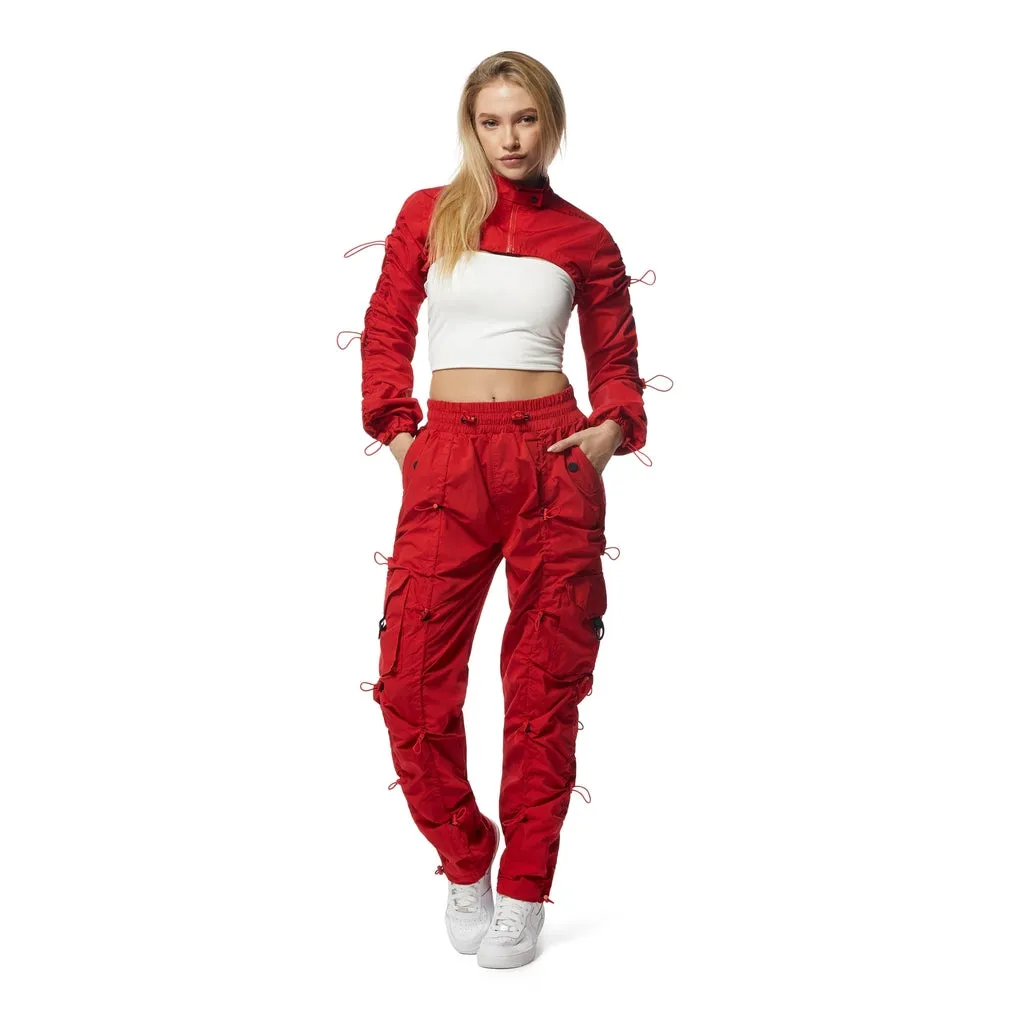 High Rise Multi Bungee Windbreaker Joggers - True Red