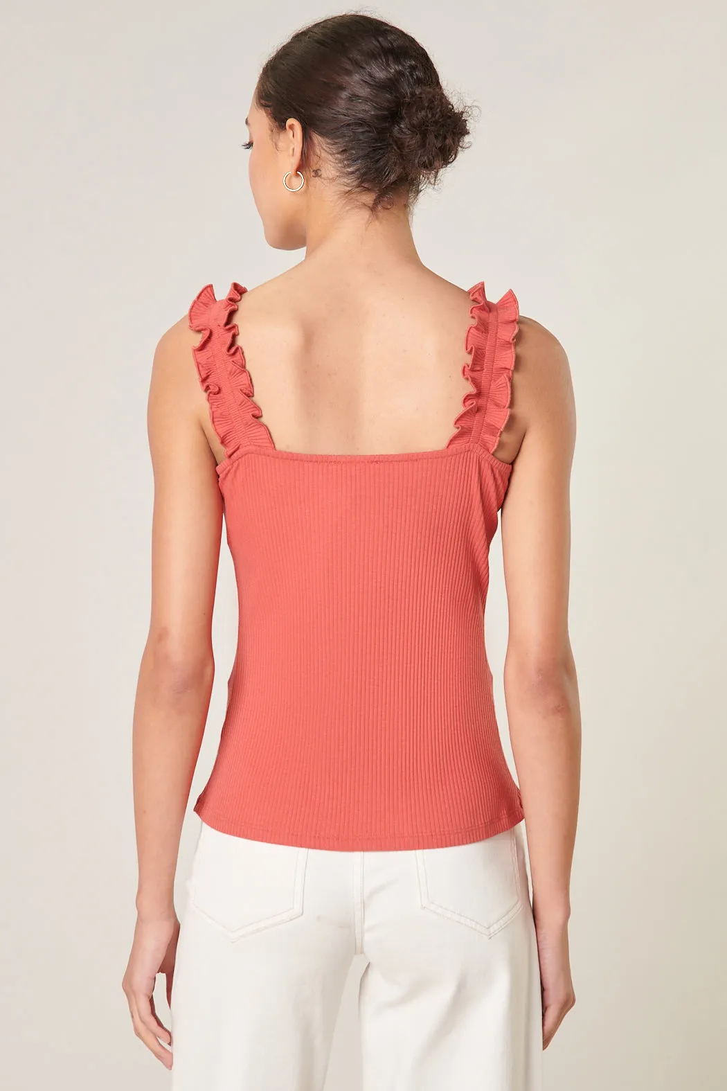 High Roller Ruffle Strap Ribbed Knit Tank