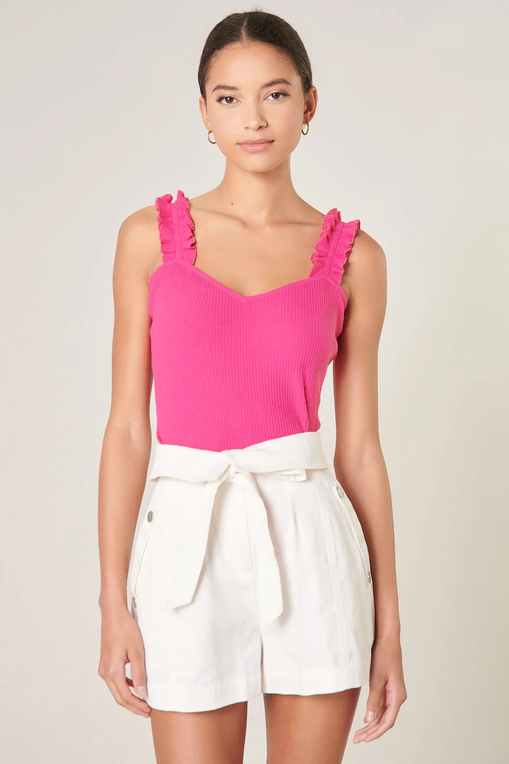 High Roller Ruffle Strap Ribbed Knit Tank