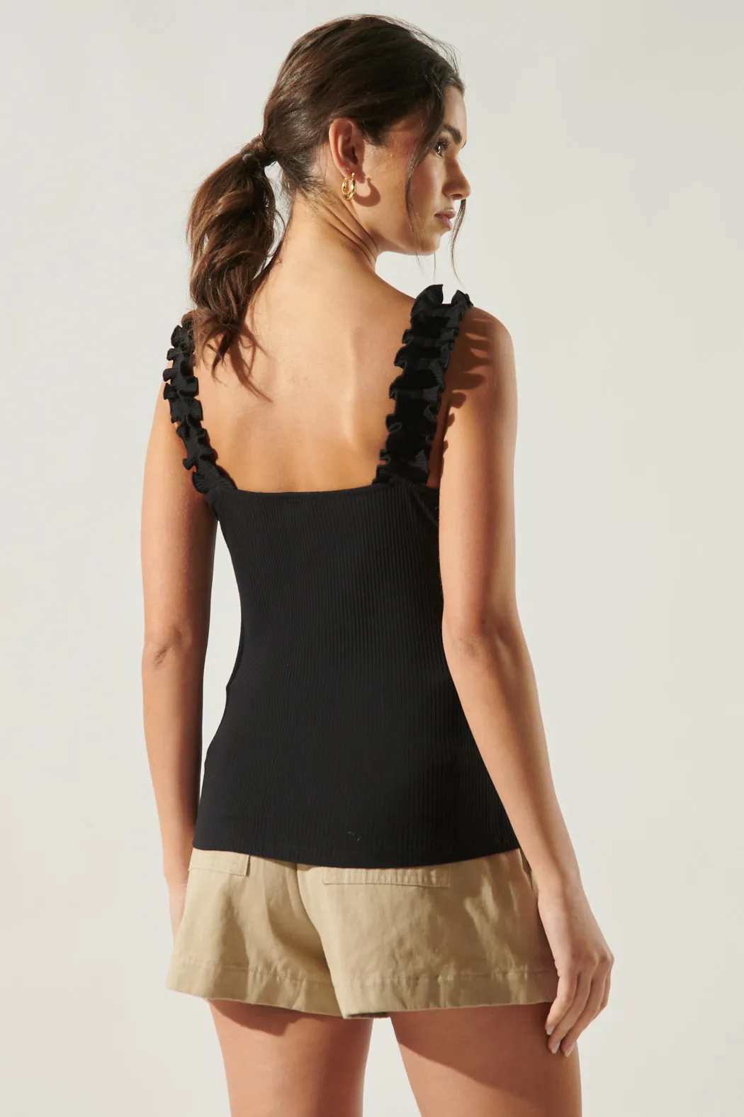 High Roller Ruffle Strap Ribbed Knit Tank