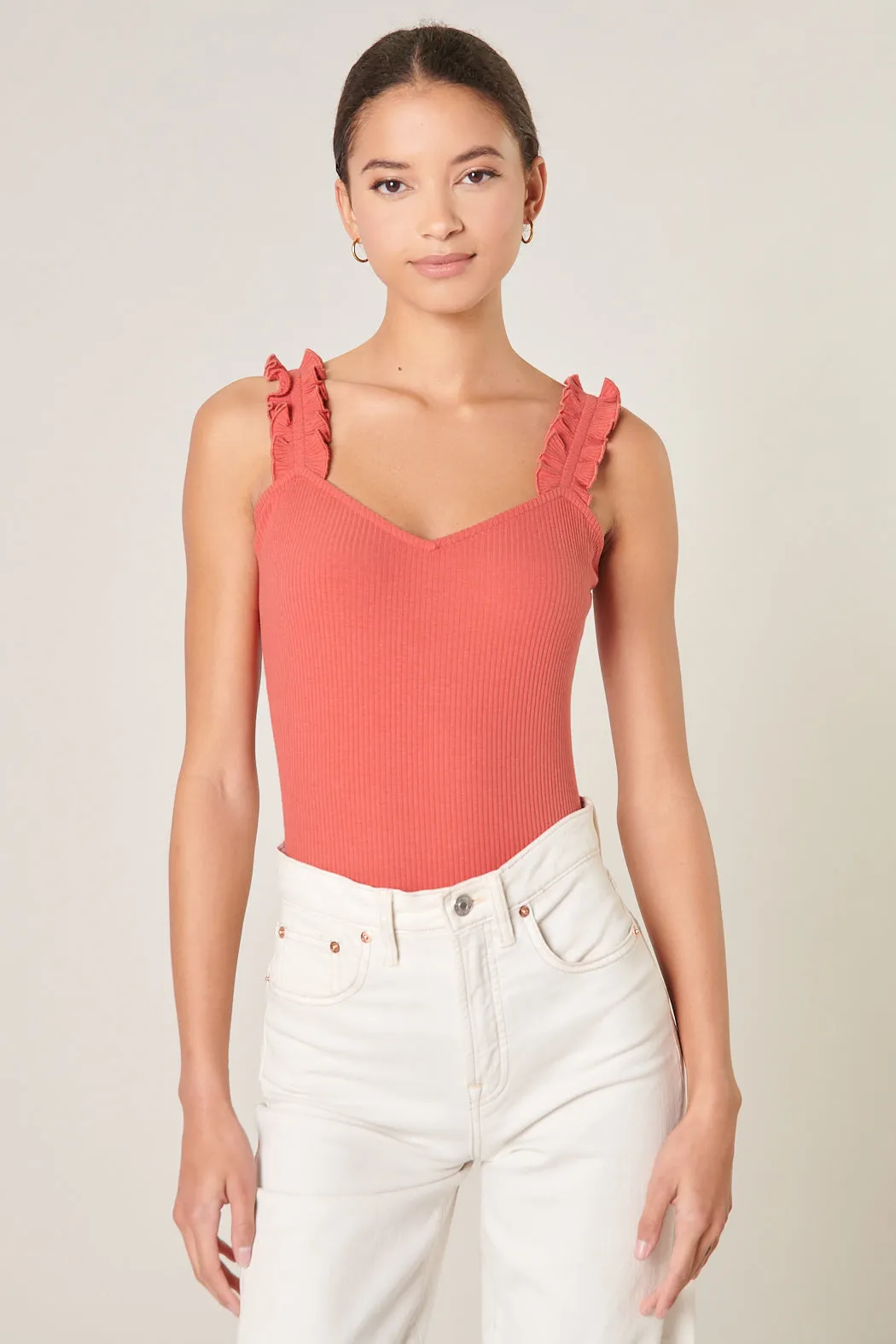 High Roller Ruffle Strap Ribbed Knit Tank