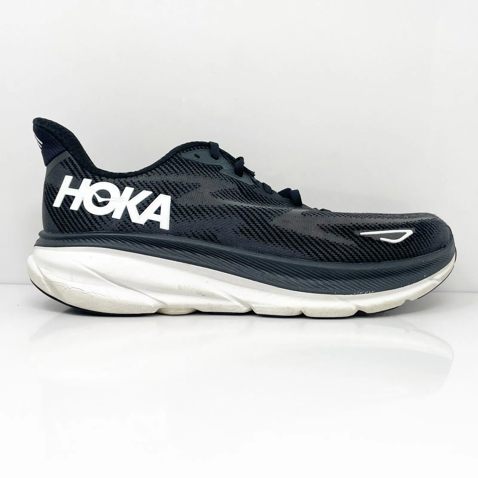 Hoka One One Mens Clifton 9 1127895 BWHT Black Running Shoes Sneakers Size 10.5D