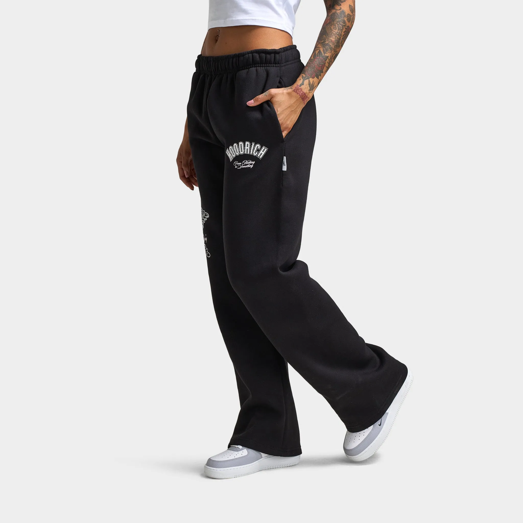 Hoodrich Women's Cherish Wide Leg Joggers Black / White - Festival Bloom