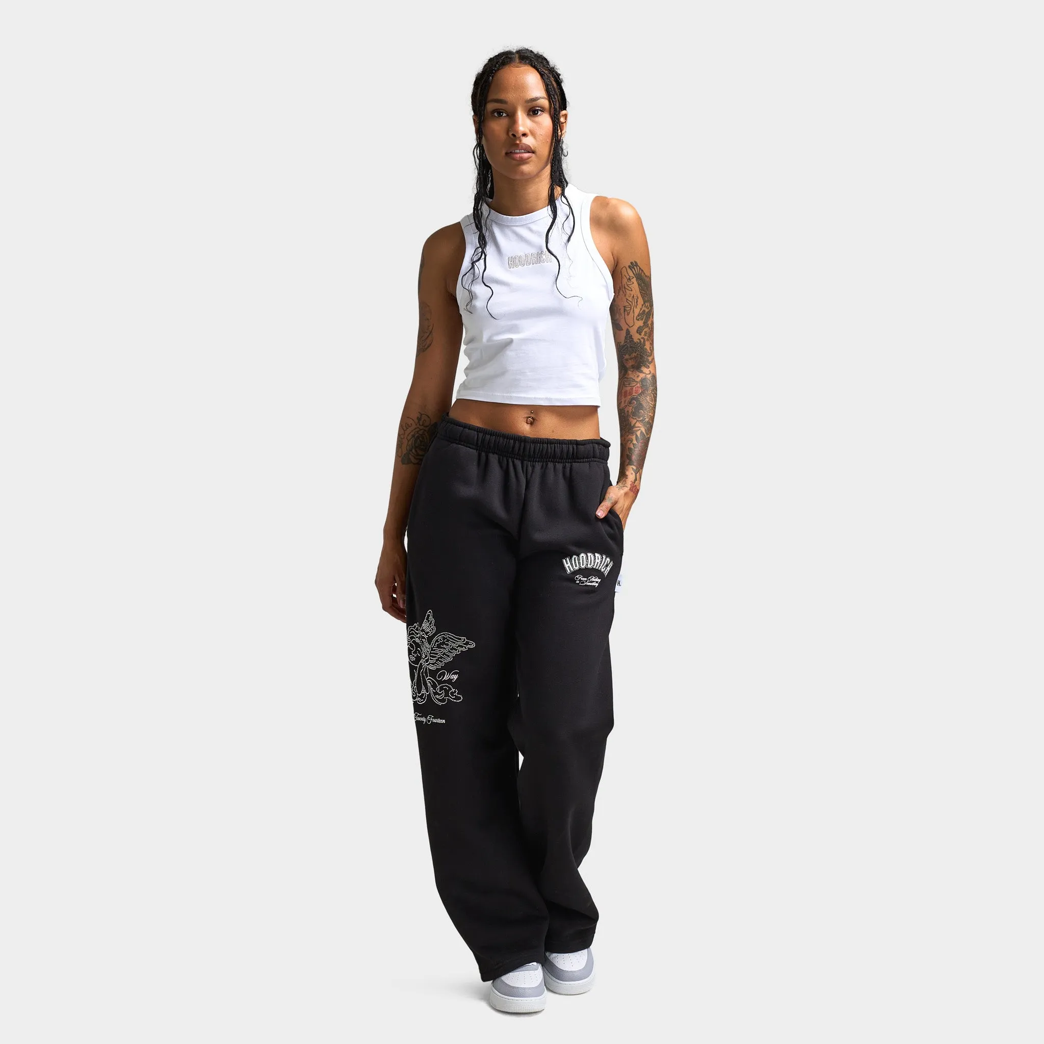 Hoodrich Women's Cherish Wide Leg Joggers Black / White - Festival Bloom