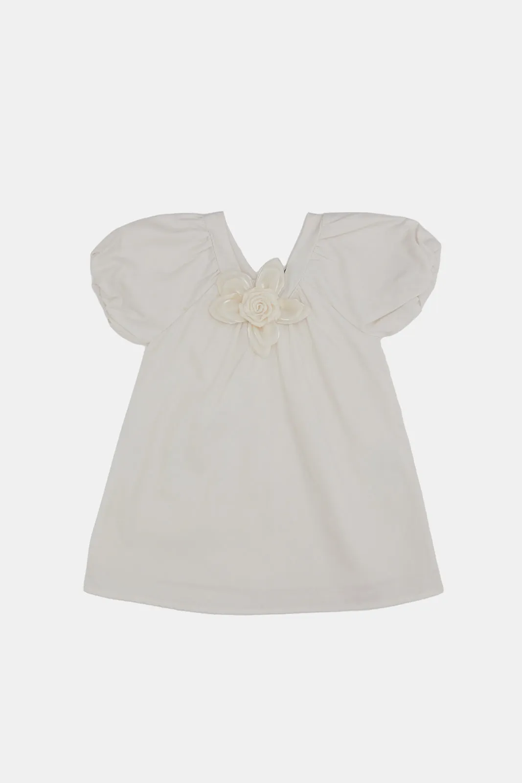 Infant Girls Ivory Embellished With Flower Patch Dress